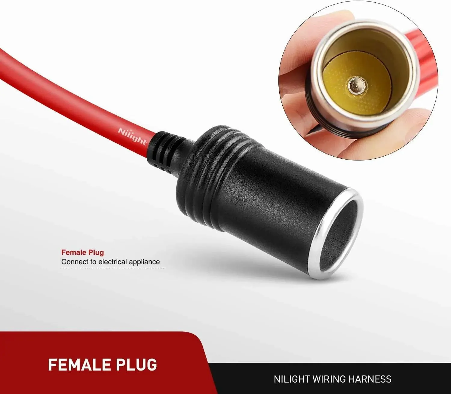 14FT Cigarette Lighter Socket Extension Cord Cable 12V/24V (Red)