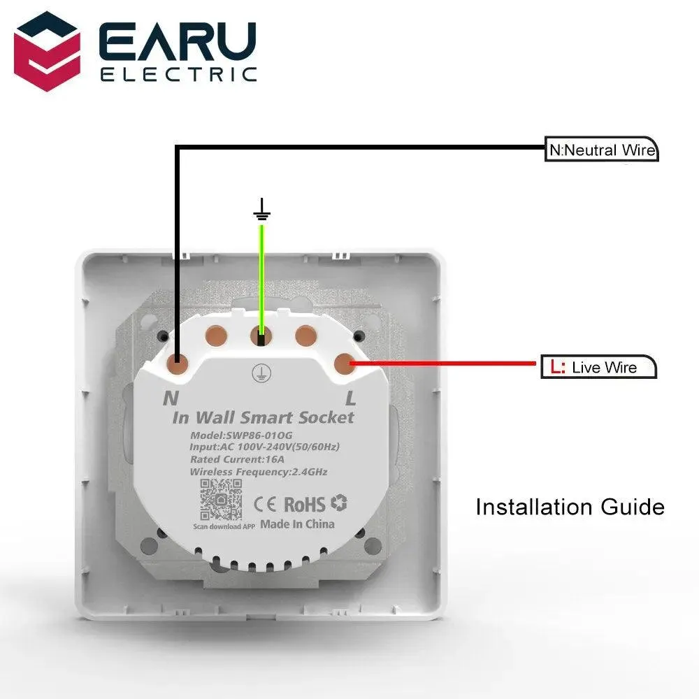16A EU UK Universal WiFi Smart Wall Power Socket/ Remote Control