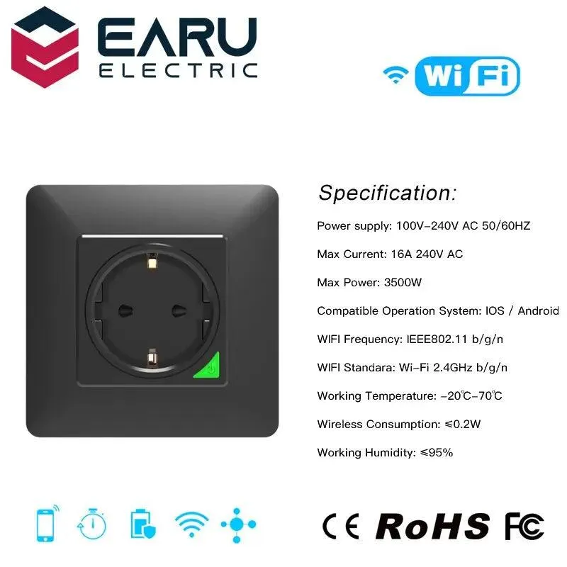 16A EU UK Universal WiFi Smart Wall Power Socket/ Remote Control