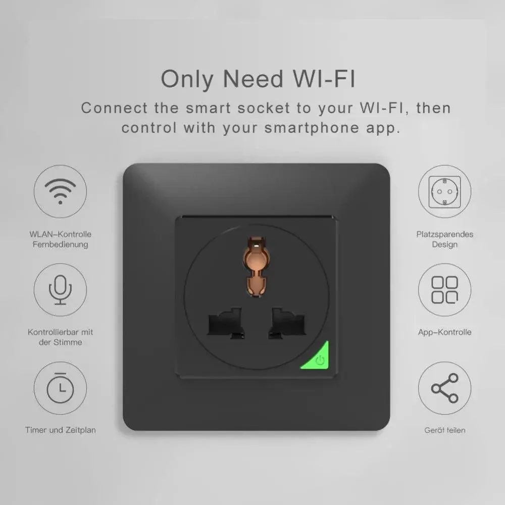 16A EU UK Universal WiFi Smart Wall Power Socket/ Remote Control