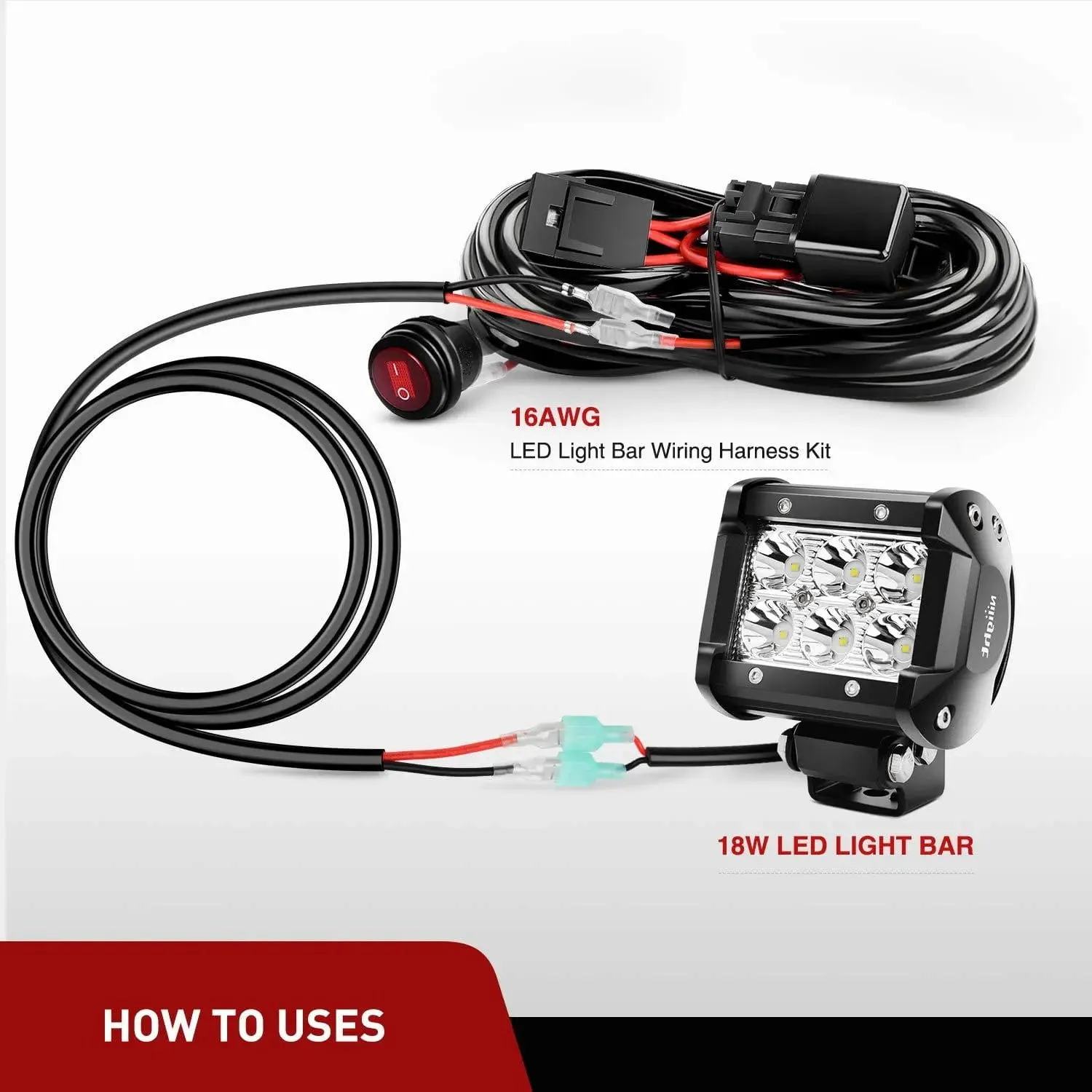 2PCS 16AWG 3FT Wire Extension Kit For LED Light Bar/Led Pods/LED Work Light