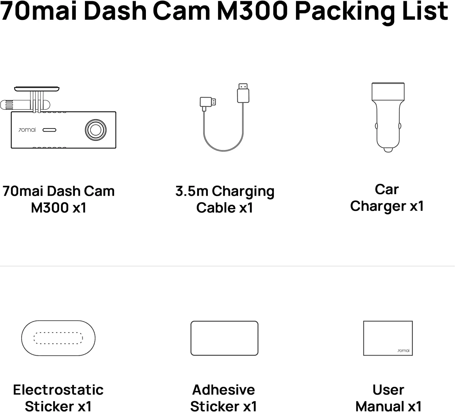 70mai Dash Cam M300, 1296P QHD, Built in WiFi Smart Dash Camera for Cars, 140° Wide-Angle FOV, WDR, Night Vision, iOS/Android Mobile App