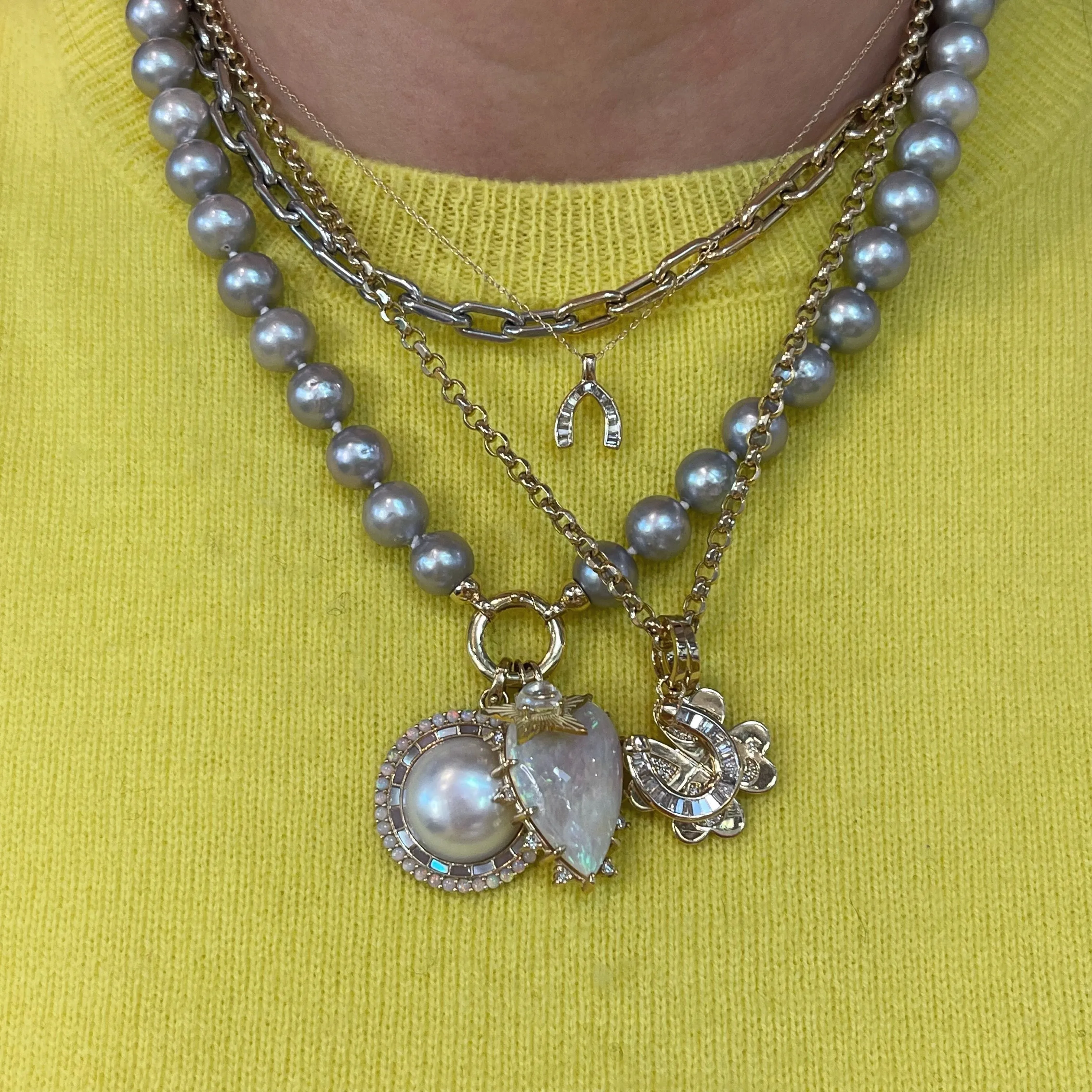 Baguette Diamond Horseshoe Charm with Enhancer