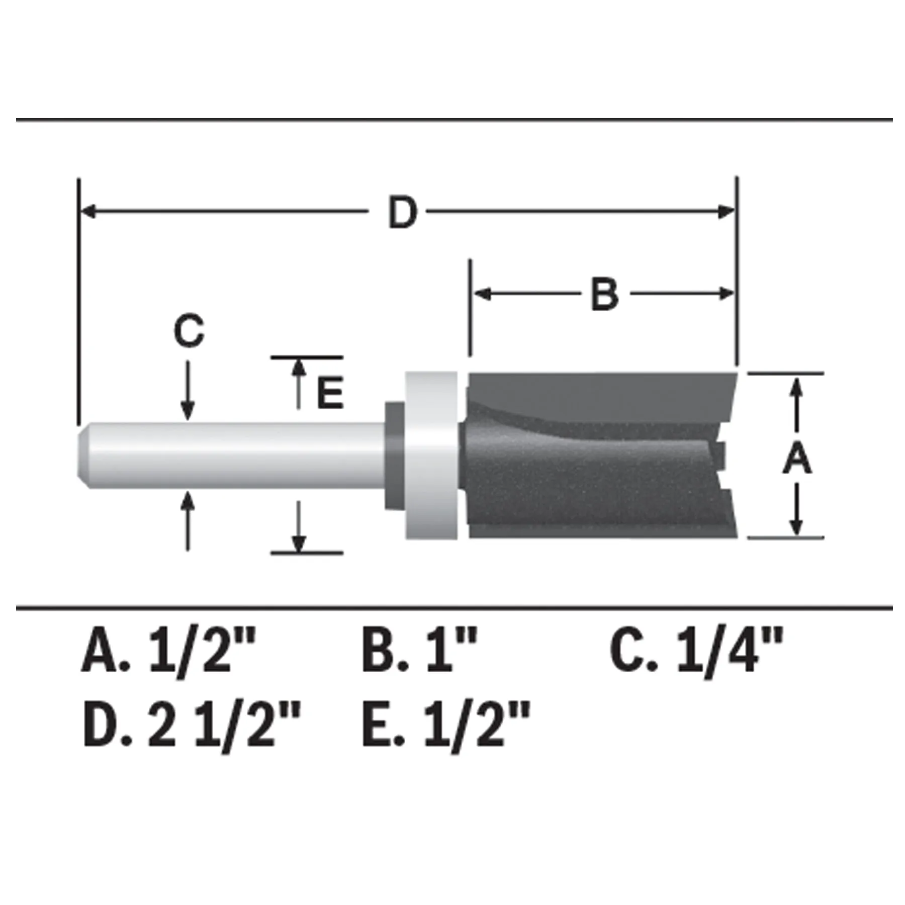 BOSCH 85680MC 1/2 In. x 1 In. Carbide-Tipped Double-Flute Top-Bearing Straight Trim Router Bit