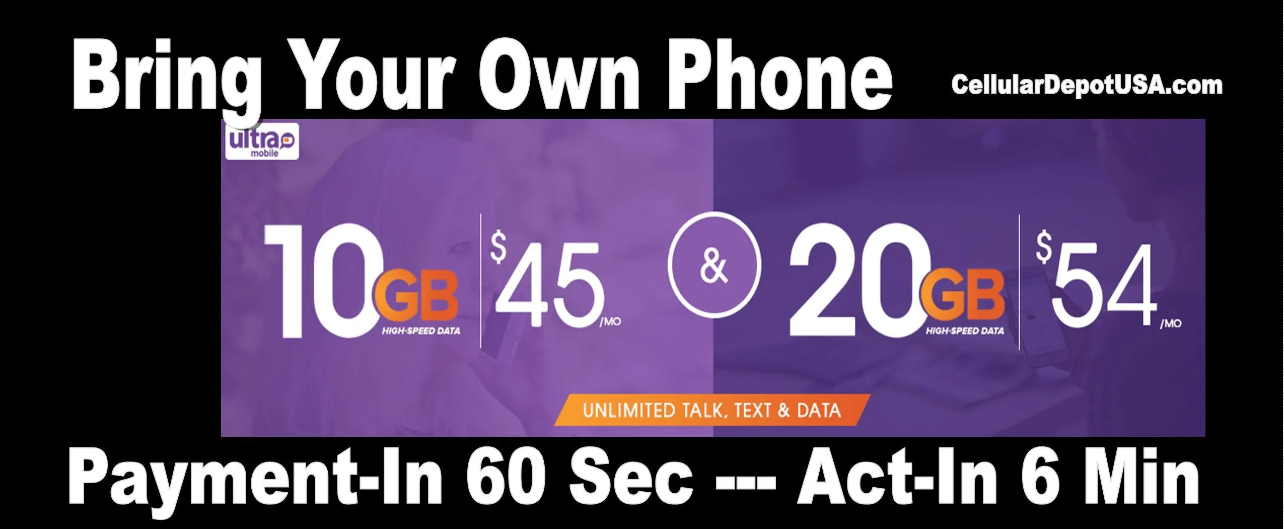 BYOP = Ultra Mobile 1 year $192 Talk & Text, 250mb Web   Sim Kit   New Number