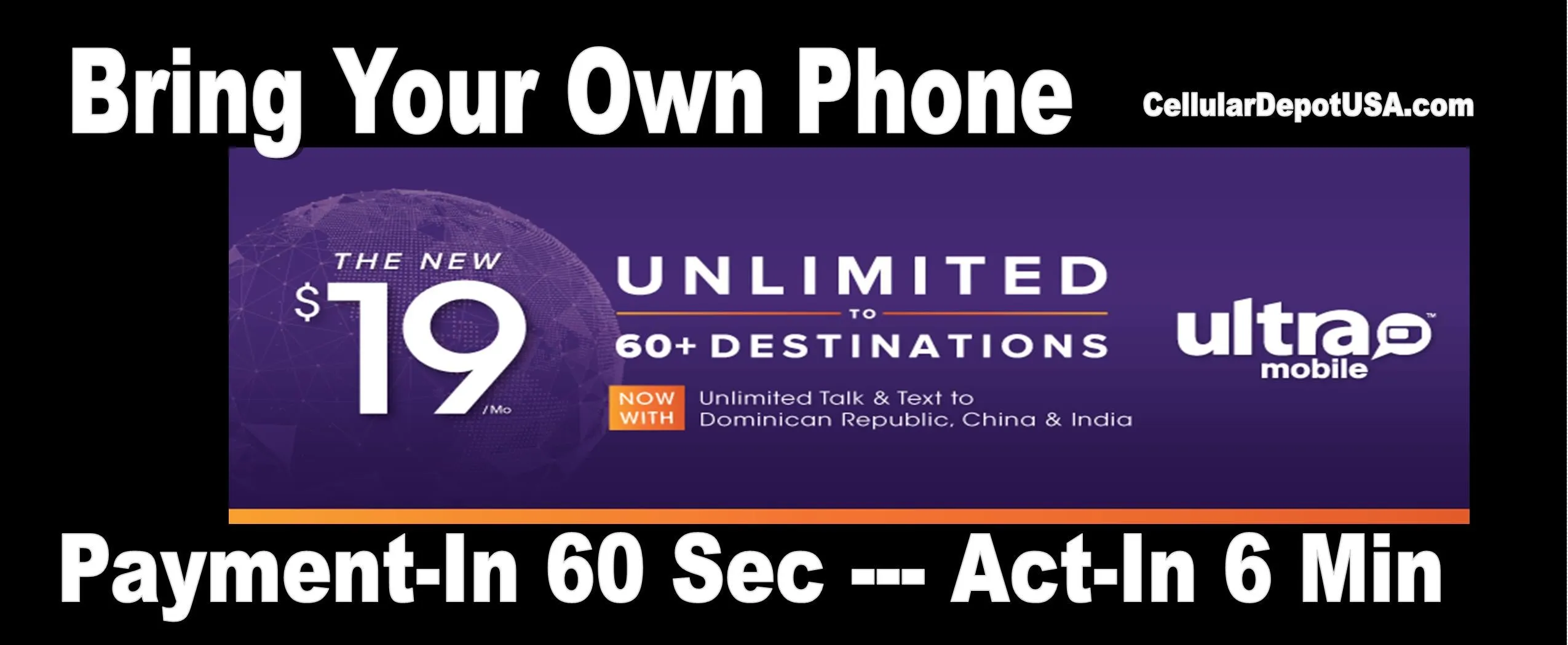BYOP = Ultra Mobile 1 Year $300 Talk & Text, 3GB Web   Sim Kit   New Number