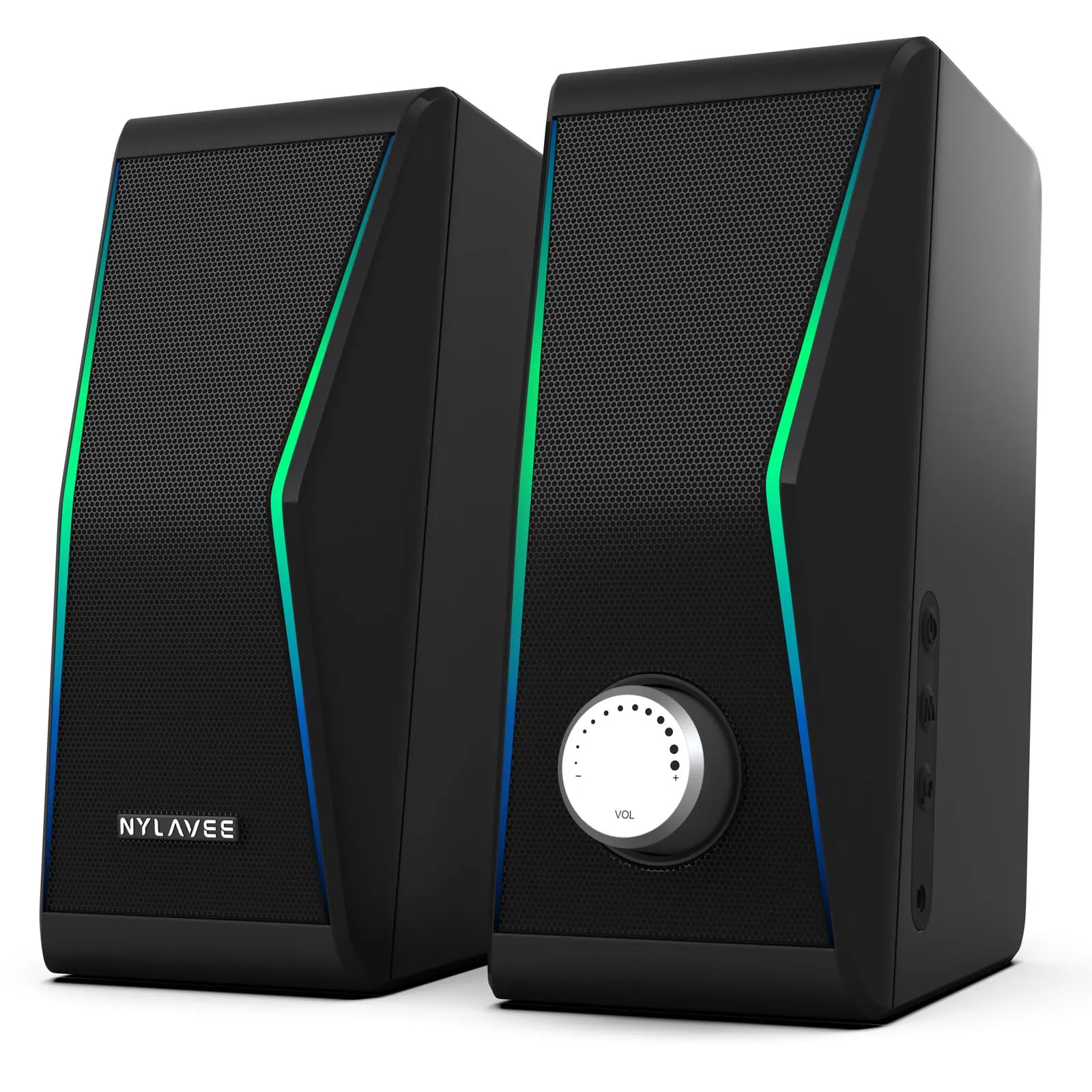 Computer Speakers, PC Speakers with 6 Lighting Modes, USB Powered Computer Speakers for Desktop Monitor with 2 Bass-Boost Ports, 2 Speaker Units, and 3.5mm Aux-in Cable for PC, Laptop, Tablet, Phone