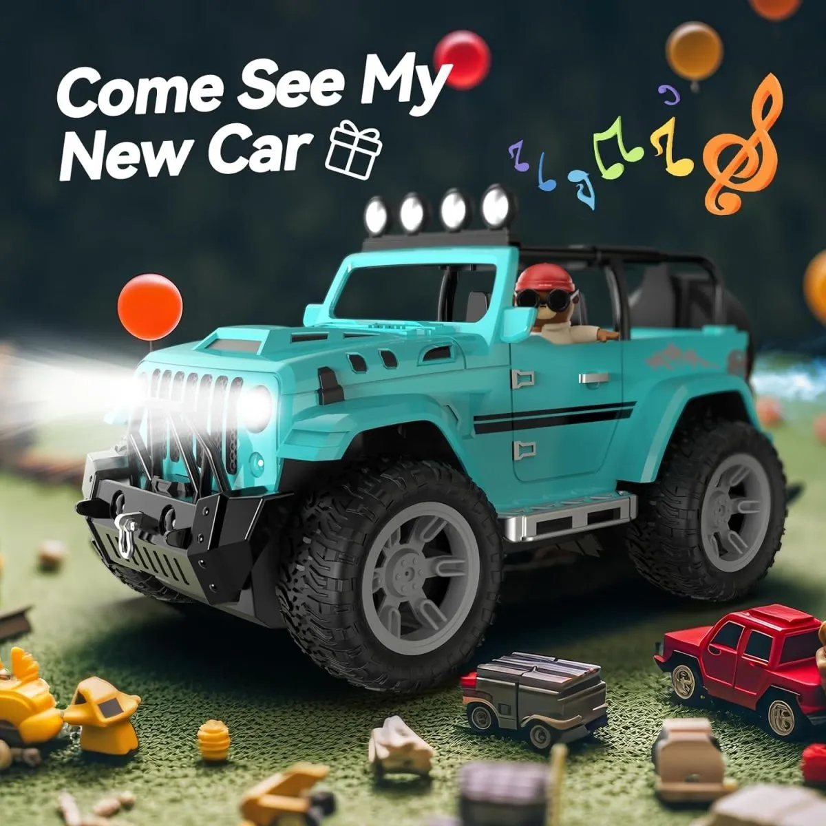 DEERC DE86 Remote Control Jeep Car 1:16 RC Monster Truck with Fog Mist & Music