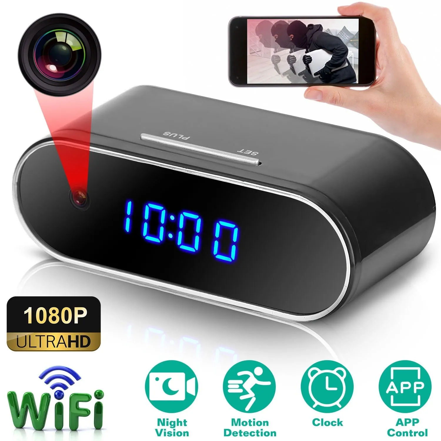 HD 1080P Wi-Fi Alarm Clock Camera