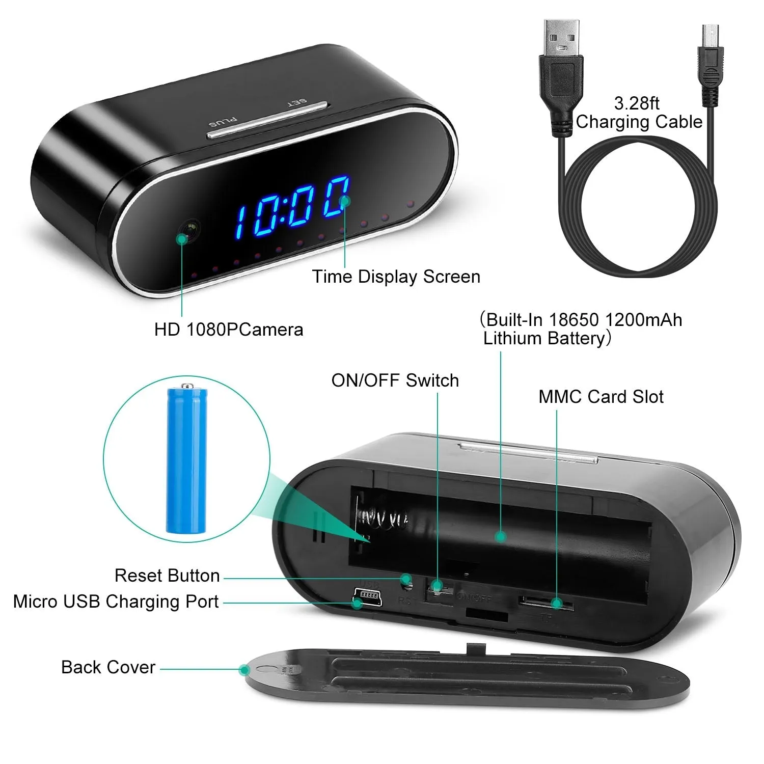 HD 1080P Wi-Fi Alarm Clock Camera