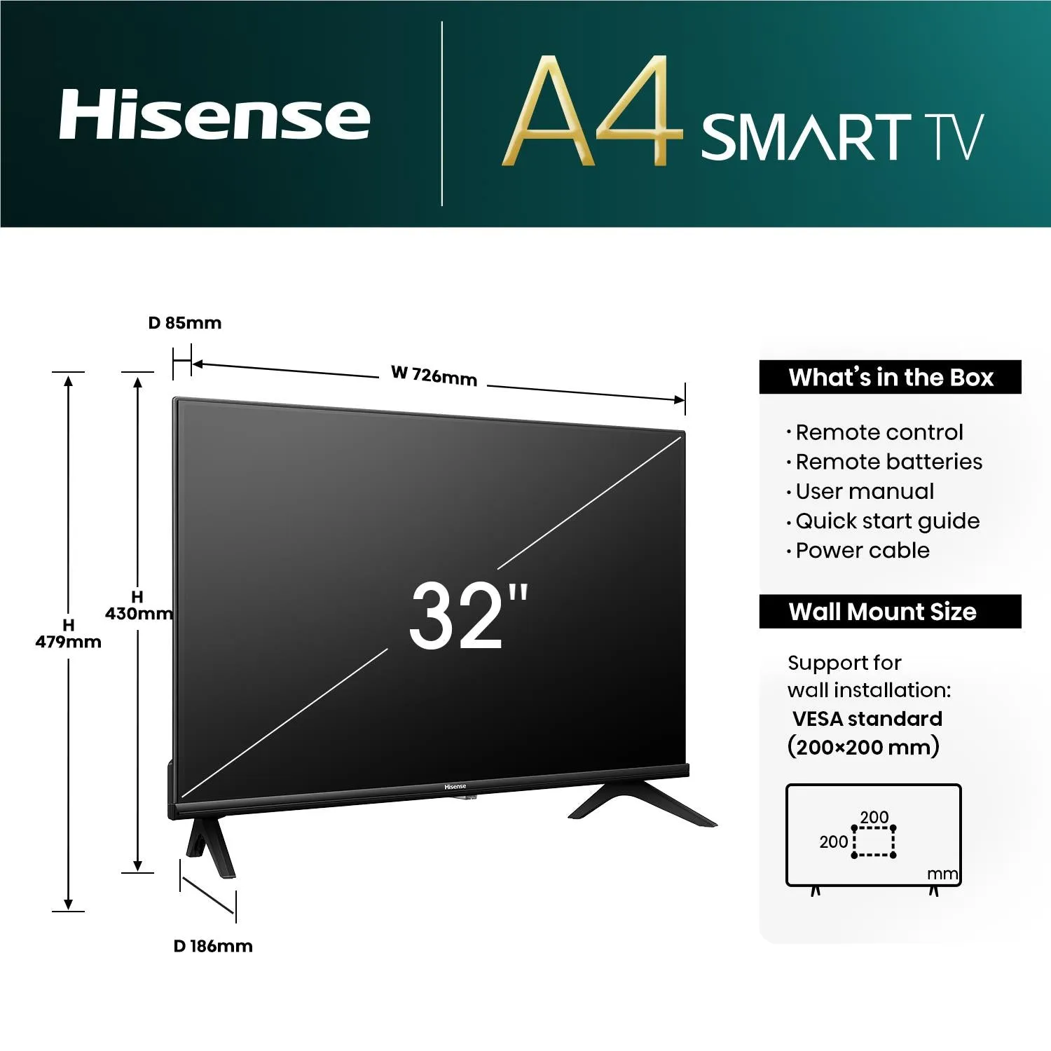 Hisense 32" A4NAU HD Smart TV [2024]