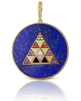 Lapis and Rainbow Sapphire Pyramid Stone Medallion Charm