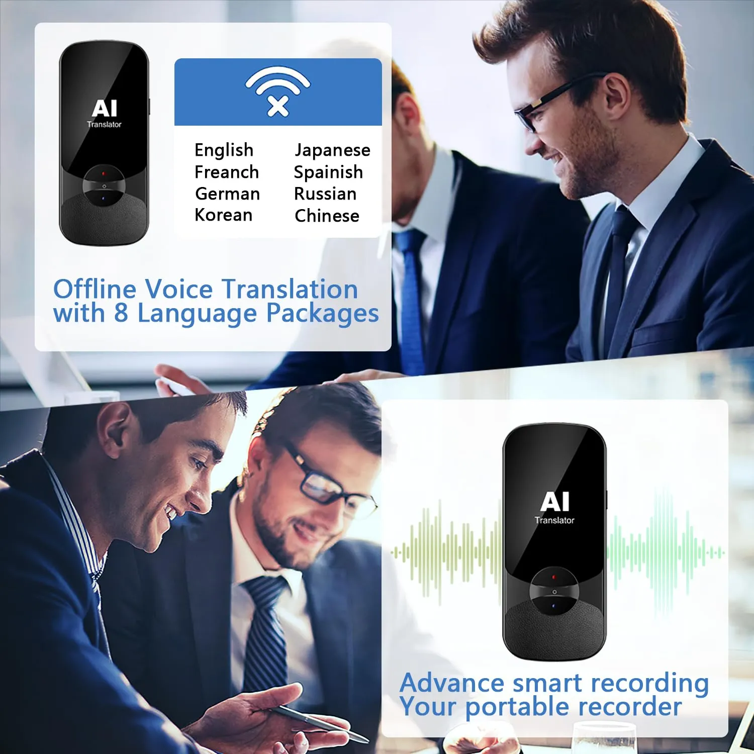 MUGORO Portable Language Translator Device,Two-Way Smart Voice and Photo Translator in Real Time,Supports 106 Languages,Up to 180H Standby,Ideal for Business and Travel
