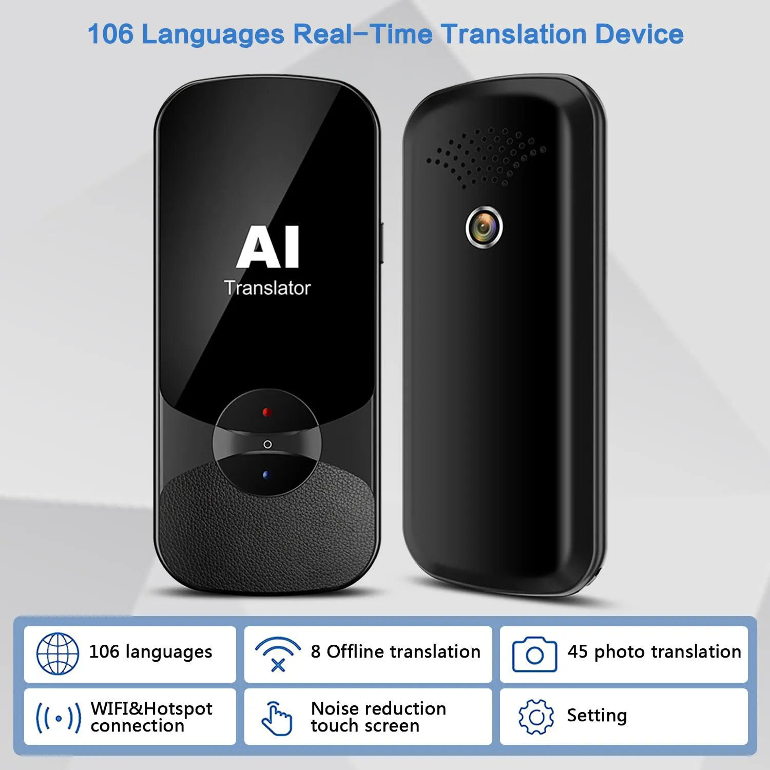 MUGORO Portable Language Translator Device,Two-Way Smart Voice and Photo Translator in Real Time,Supports 106 Languages,Up to 180H Standby,Ideal for Business and Travel