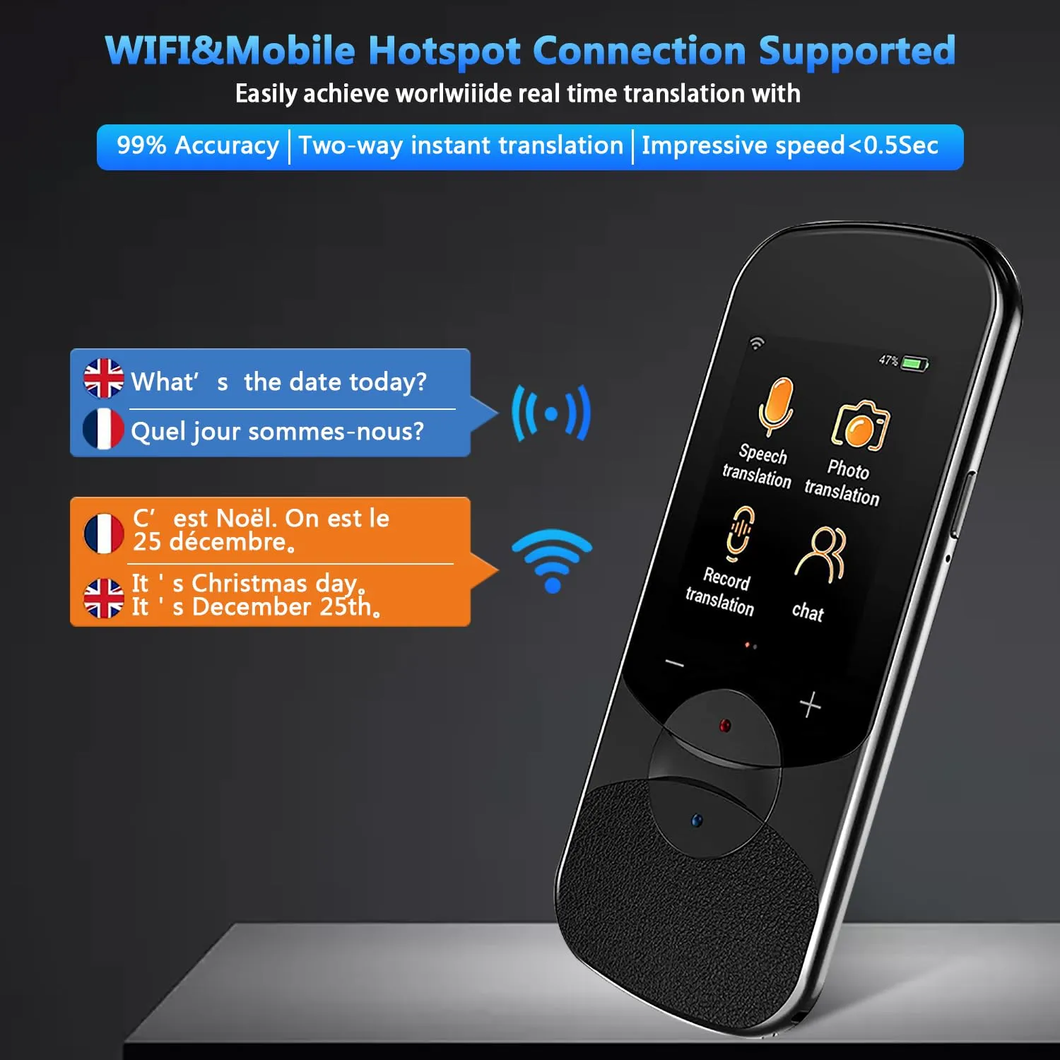 MUGORO Portable Language Translator Device,Two-Way Smart Voice and Photo Translator in Real Time,Supports 106 Languages,Up to 180H Standby,Ideal for Business and Travel