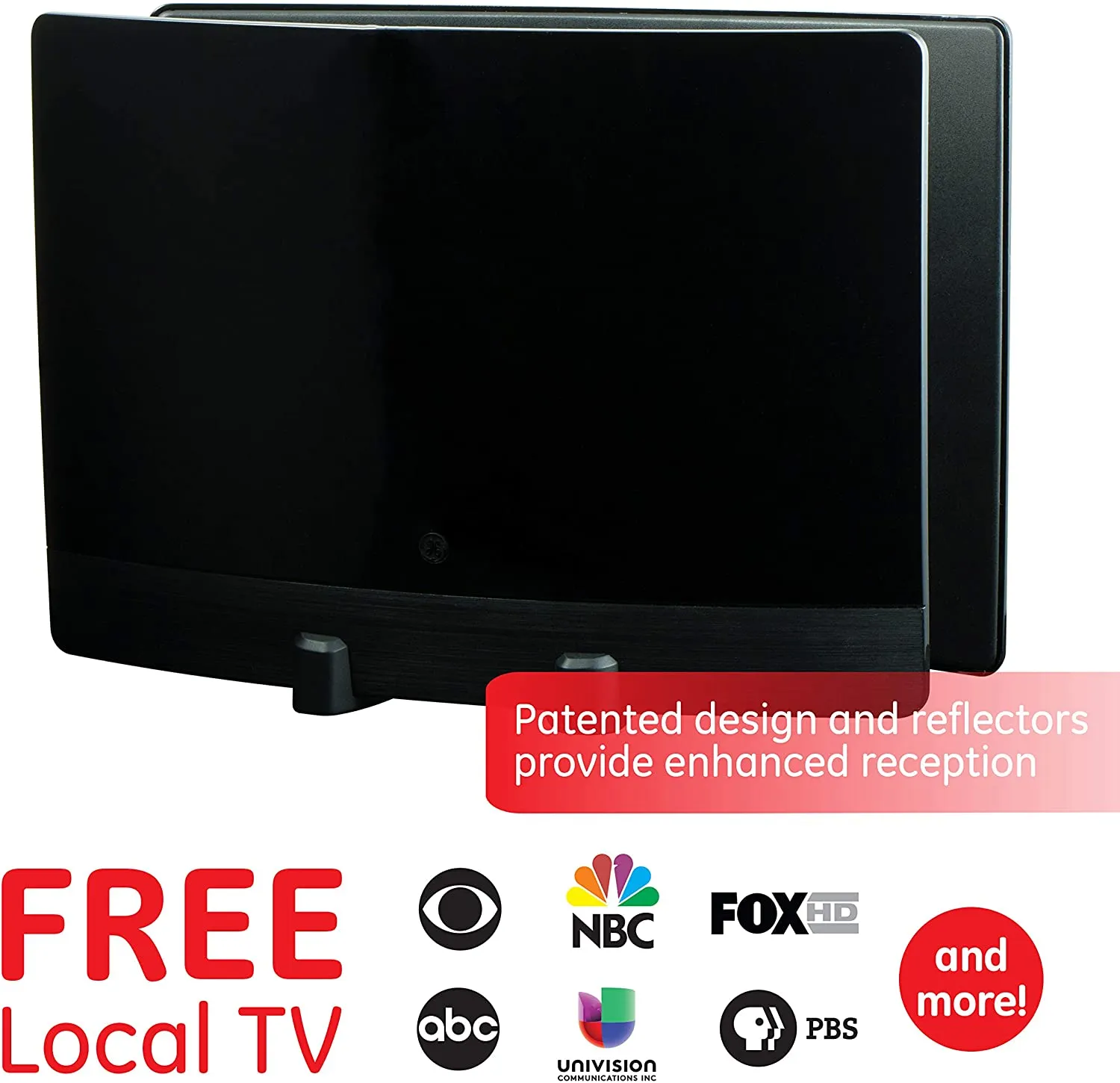 New GE UltraPro Optima Black Indoor HDTV Antenna, Digital, Long Range Antenna, 60 Mile Range, Smart TV Compatible, 4K 1080P VHF UHF, 10ft Coaxial Cable!