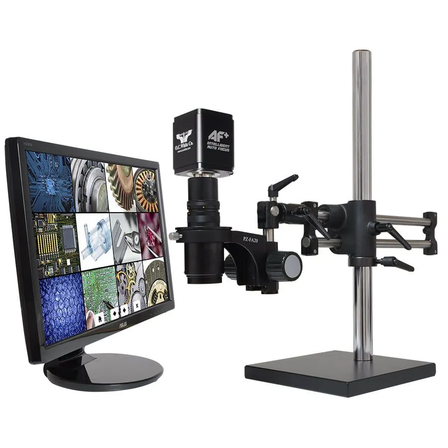 OC White TKMACZ-AF-A MacroZoom AF  Intelligent Auto Focus HD Microscope System with Dual Boom Stand, 22" LCD Monitor & Fiberoptic Annular Ring Light