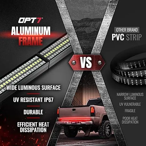 OPT7 Redline Parlux Triple Tailgate Light Bar 60" Bundle with Sidekick Sequential Running Board Light LED Strip Kit