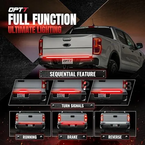 OPT7 Redline Parlux Triple Tailgate Light Bar 60" Bundle with Sidekick Sequential Running Board Light LED Strip Kit