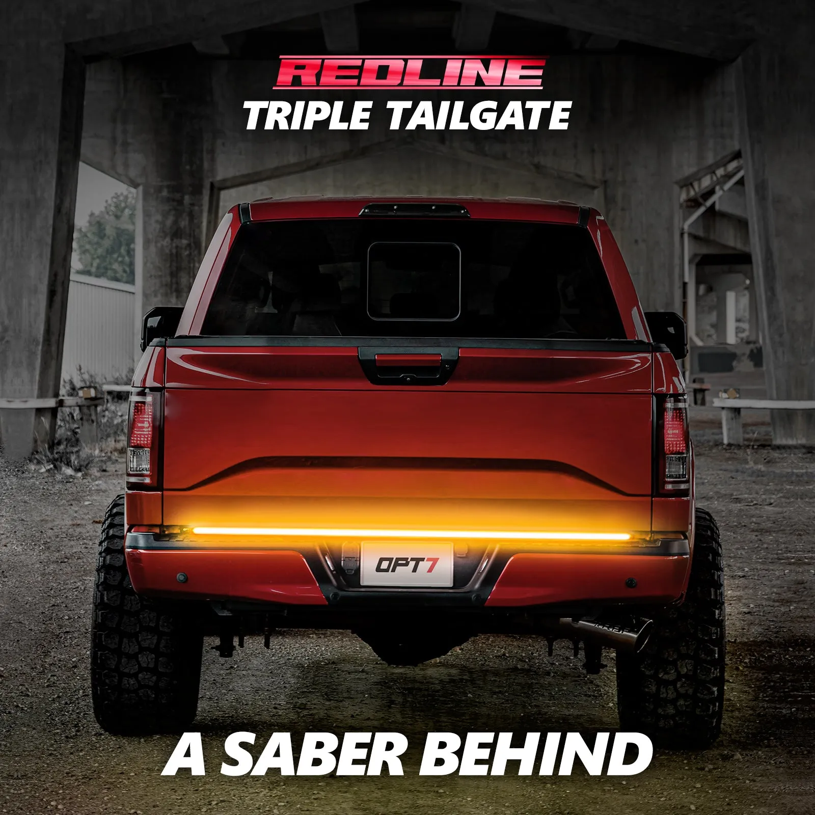 OPT7 Redline Triple Tailgate Light Bar 60" Bundle with Sidekick Running Board Light LED Strip Kit with Warning Mode