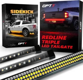 OPT7 Redline Triple Tailgate Light Bar 60" Bundle with Sidekick Sequential Running Board Light LED Strip Kit