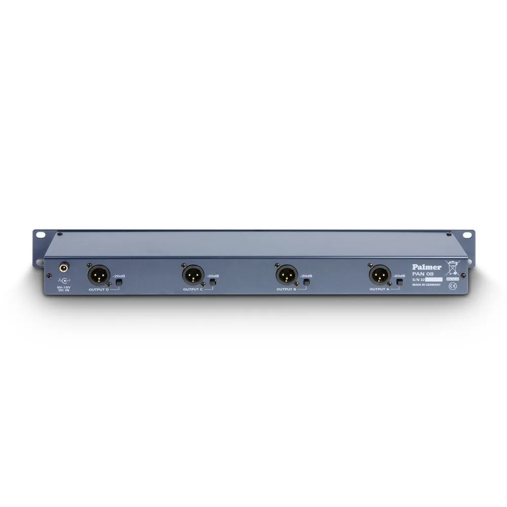 Palmer PAL-PAN08 4 Channels Powered 19" DI/Line Isolation Box