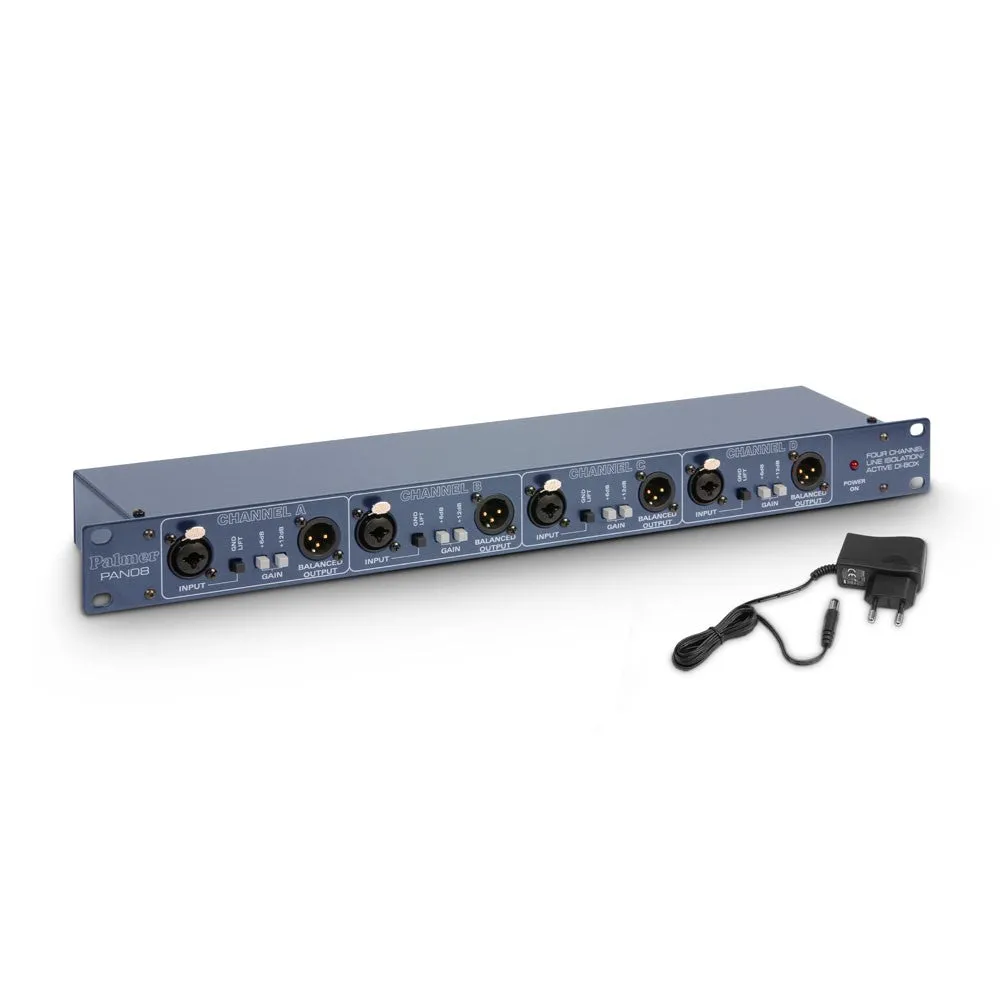 Palmer PAL-PAN08 4 Channels Powered 19" DI/Line Isolation Box