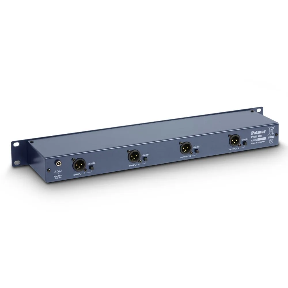 Palmer PAL-PAN08 4 Channels Powered 19" DI/Line Isolation Box