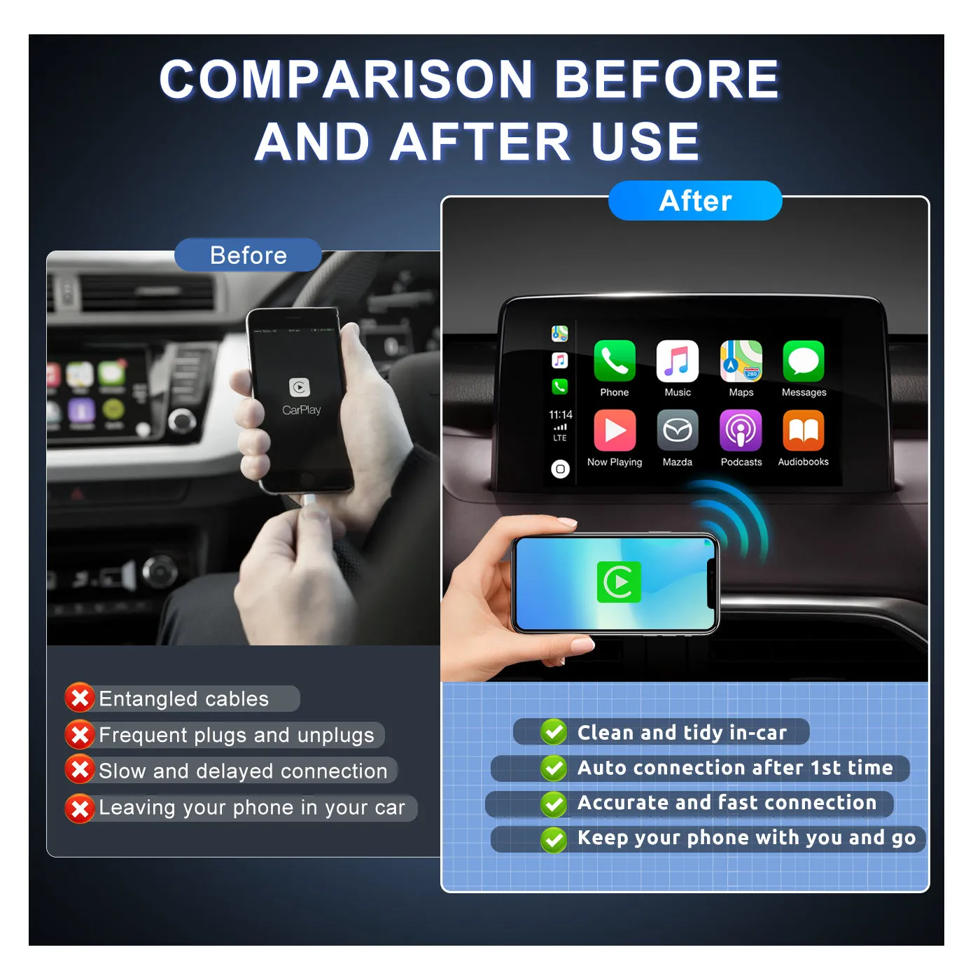 PODOFO 2023 Wired CarPlay to Wireless Apple CarPlay Ai Box Adapter USB Type-C Plug & Play Carplay Dongle Magic Box Fast and Easy Use