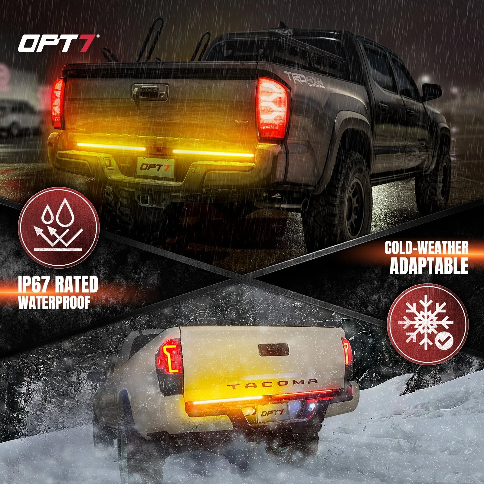 Redline Parlux Triple Row LED Tailgate Light Bar for Tacoma Bundle with 7 Pin to 4 Pin Trailer Extension Adapter Harness With Reverse Wire