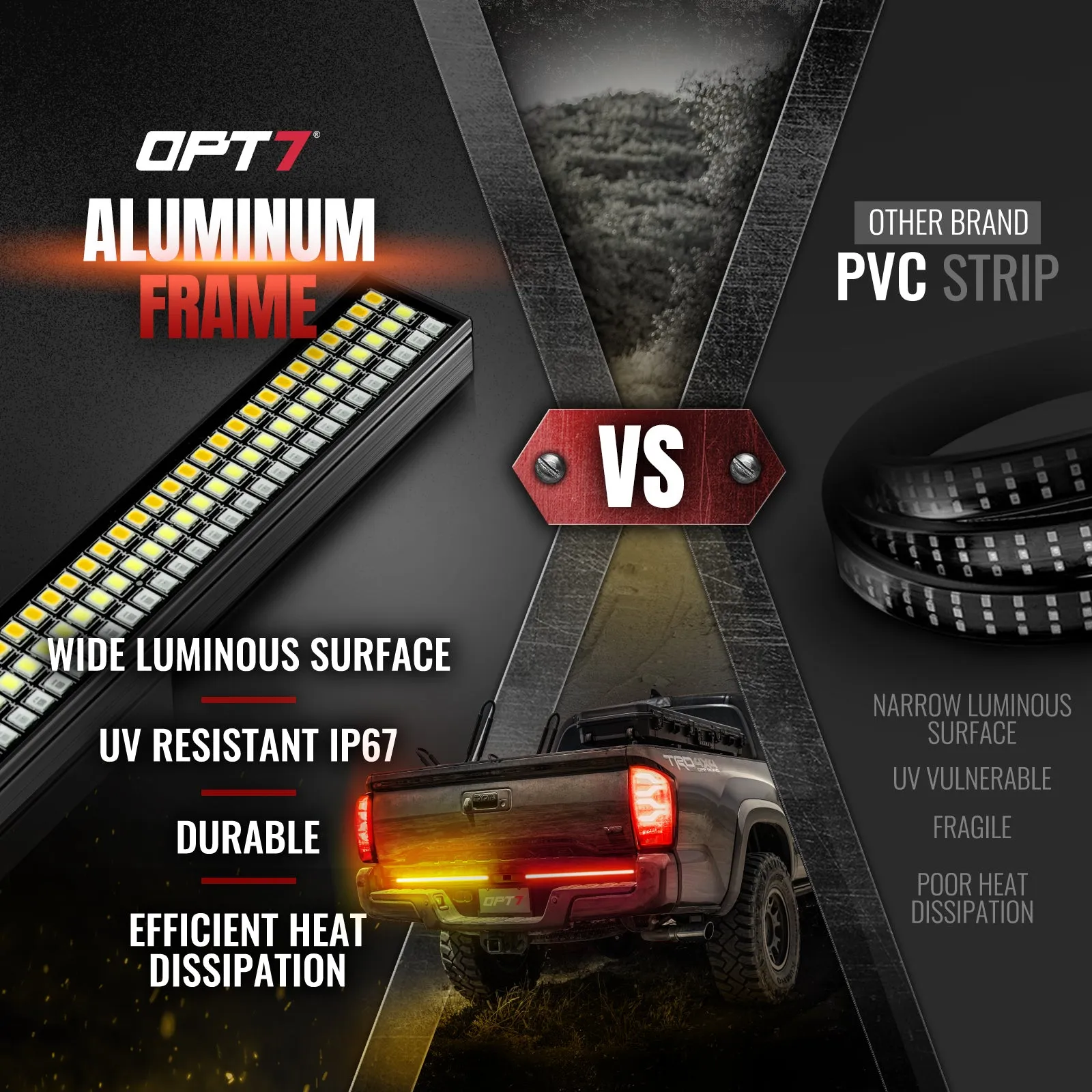 Redline Parlux Triple  Row LED Tailgate Light Bar for Tacoma with Reverse Light, Brake Light & Sequential Turn Signals