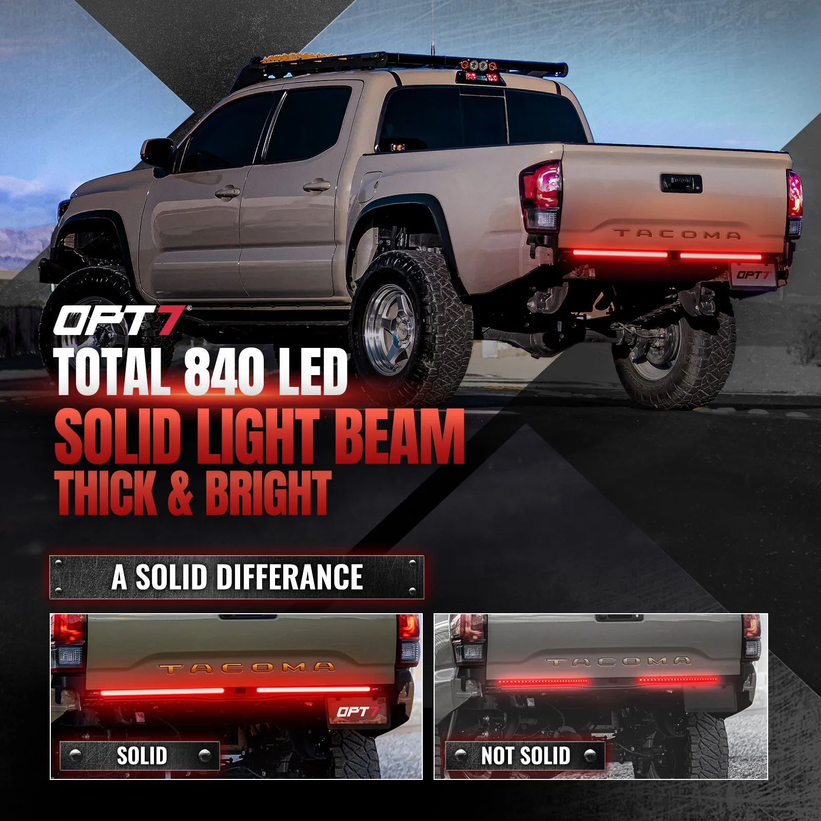 Redline Parlux Triple  Row LED Tailgate Light Bar for Tacoma with Reverse Light, Brake Light & Sequential Turn Signals