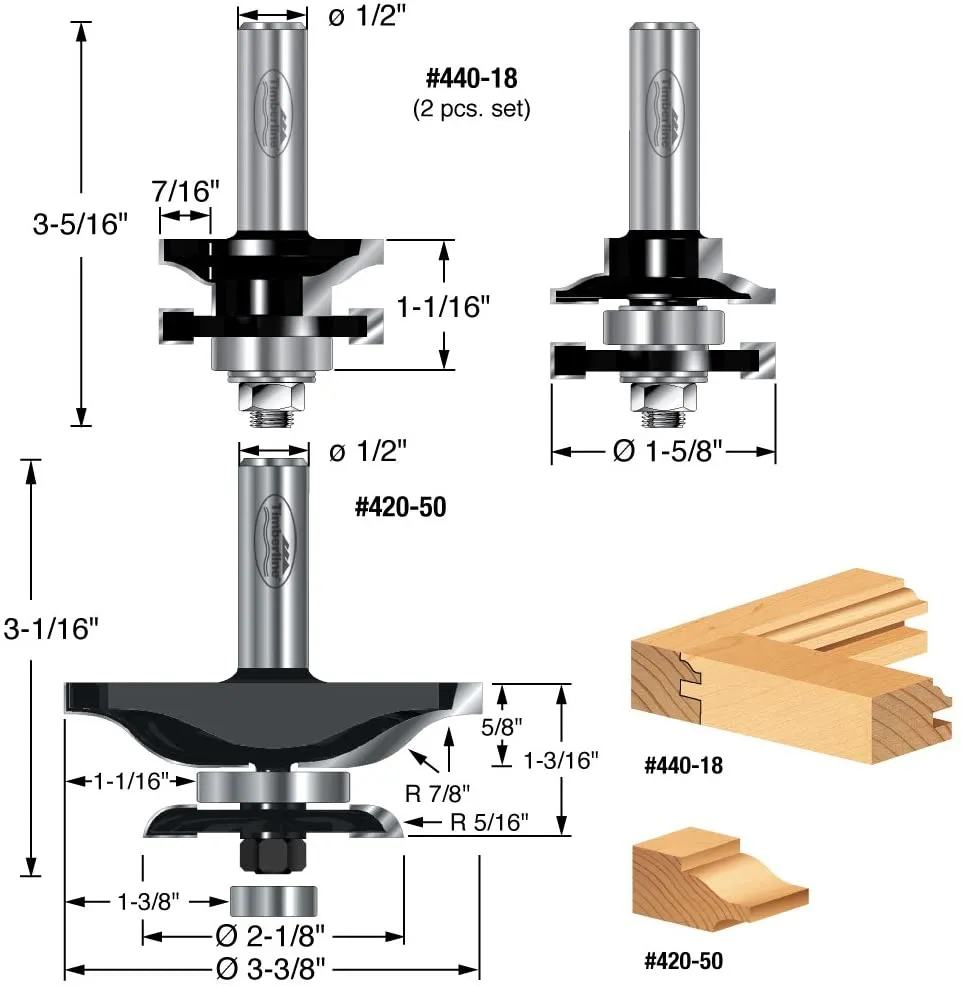 Timberline TRS-250 3 Piece Ogee Raised Panel Door Making Set with Back Cutter