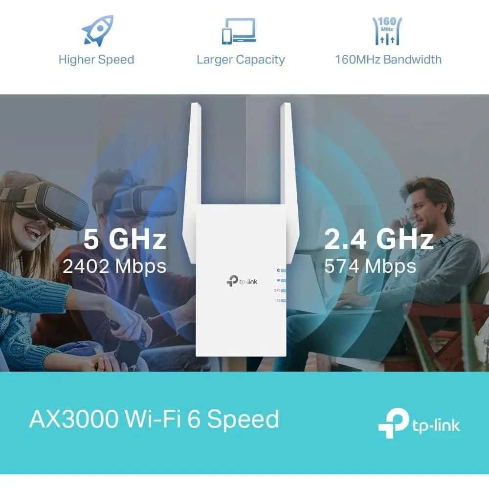 TP-Link AX3000 Dual Band Mesh Wi-Fi 6 Range Extender, Broadband/Wi-Fi Extender, Wi-Fi Booster/Hotspot with 1 Gigabit Port, 160 MHz Channels, Built-In Access Point Mode, Easy Setup, UK Plug (RE705X)
