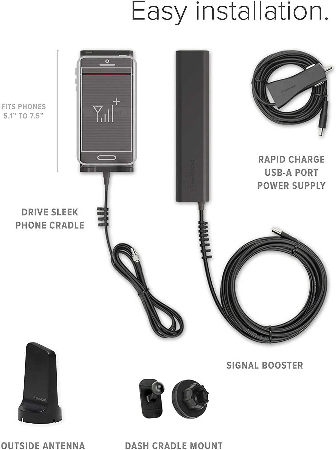 weBoost Drive Sleek (470135F) Vehicle Cell Signal Booster with Cradle Mount | All Canadian Carriers - Bell, Rogers, Telus | ISED Approved