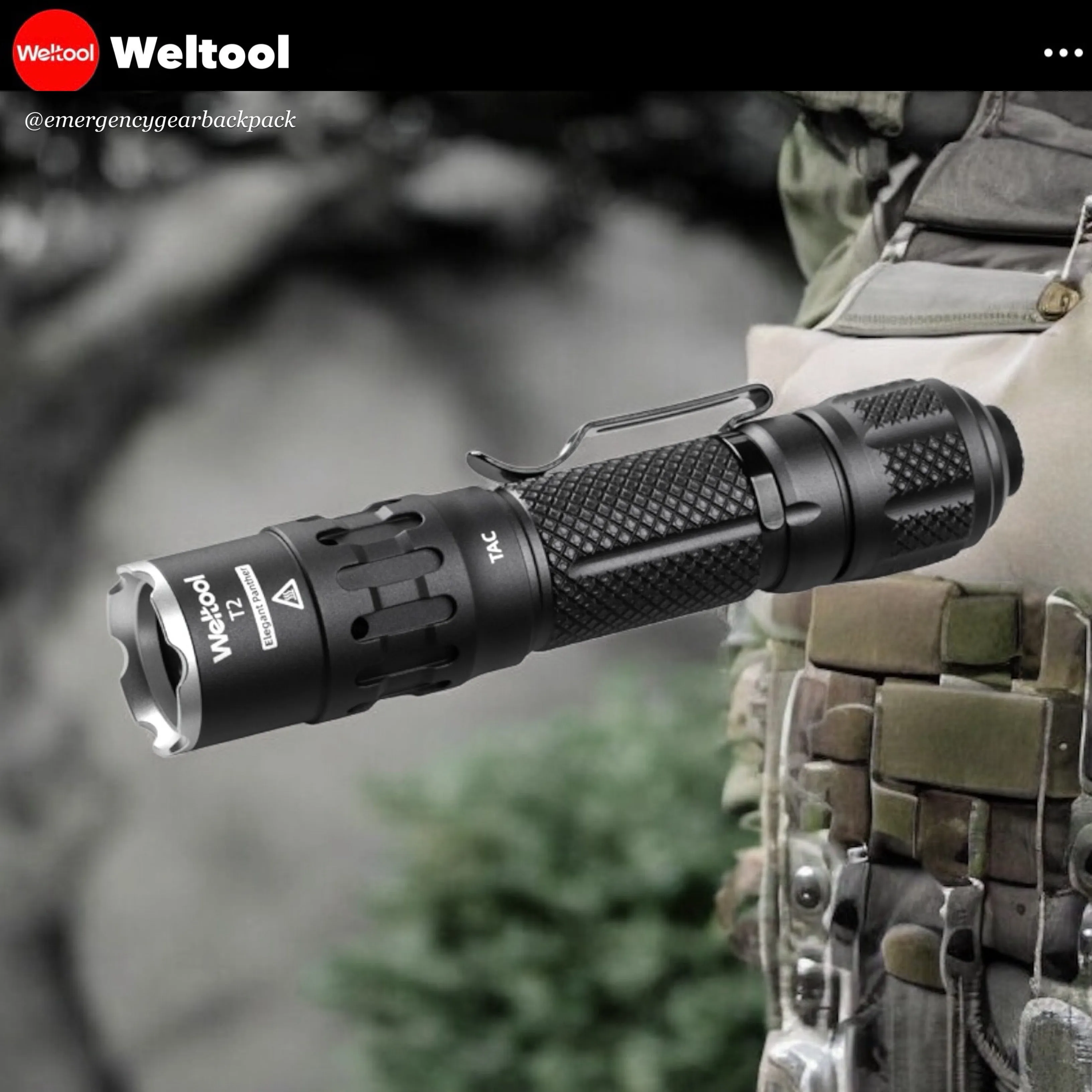 Weltool T2 TAC Tactical Flashlight 1900 Lumens 431M