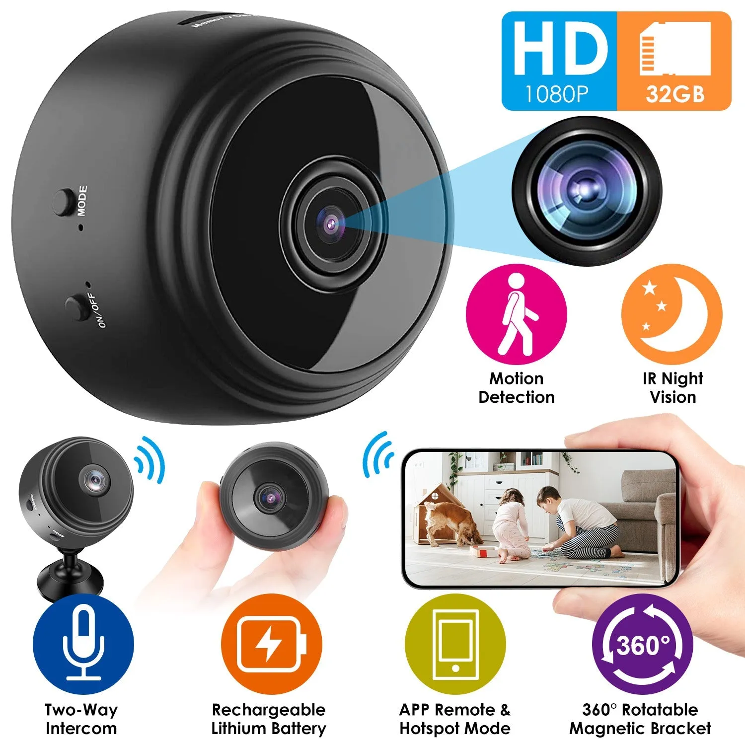 WIFI IP Home Security Camera 1080P Full HD with 32GB MMC Card